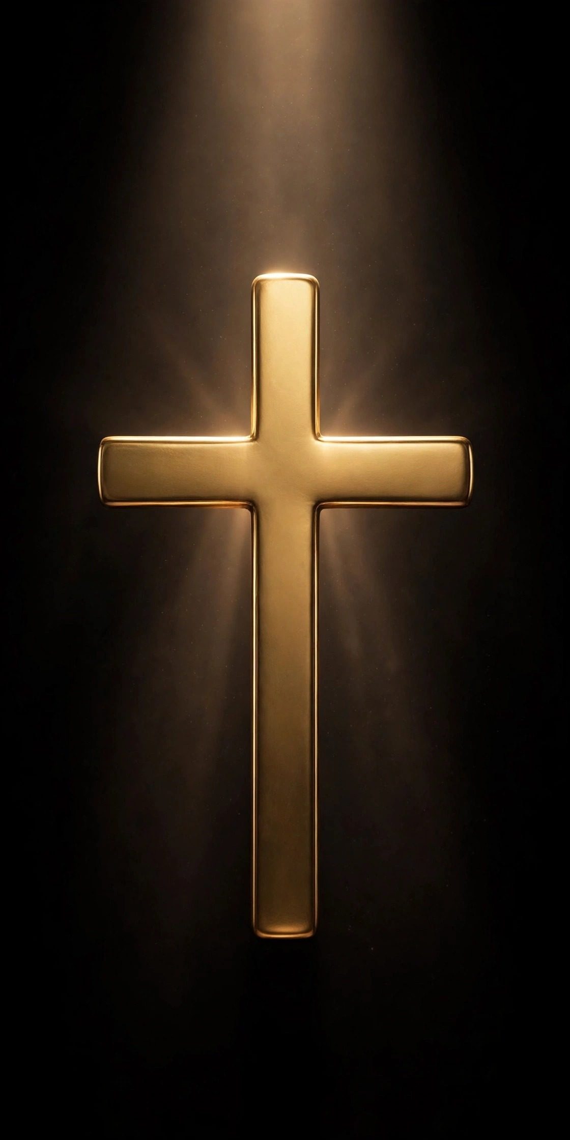 A gold cross, glowing against black
